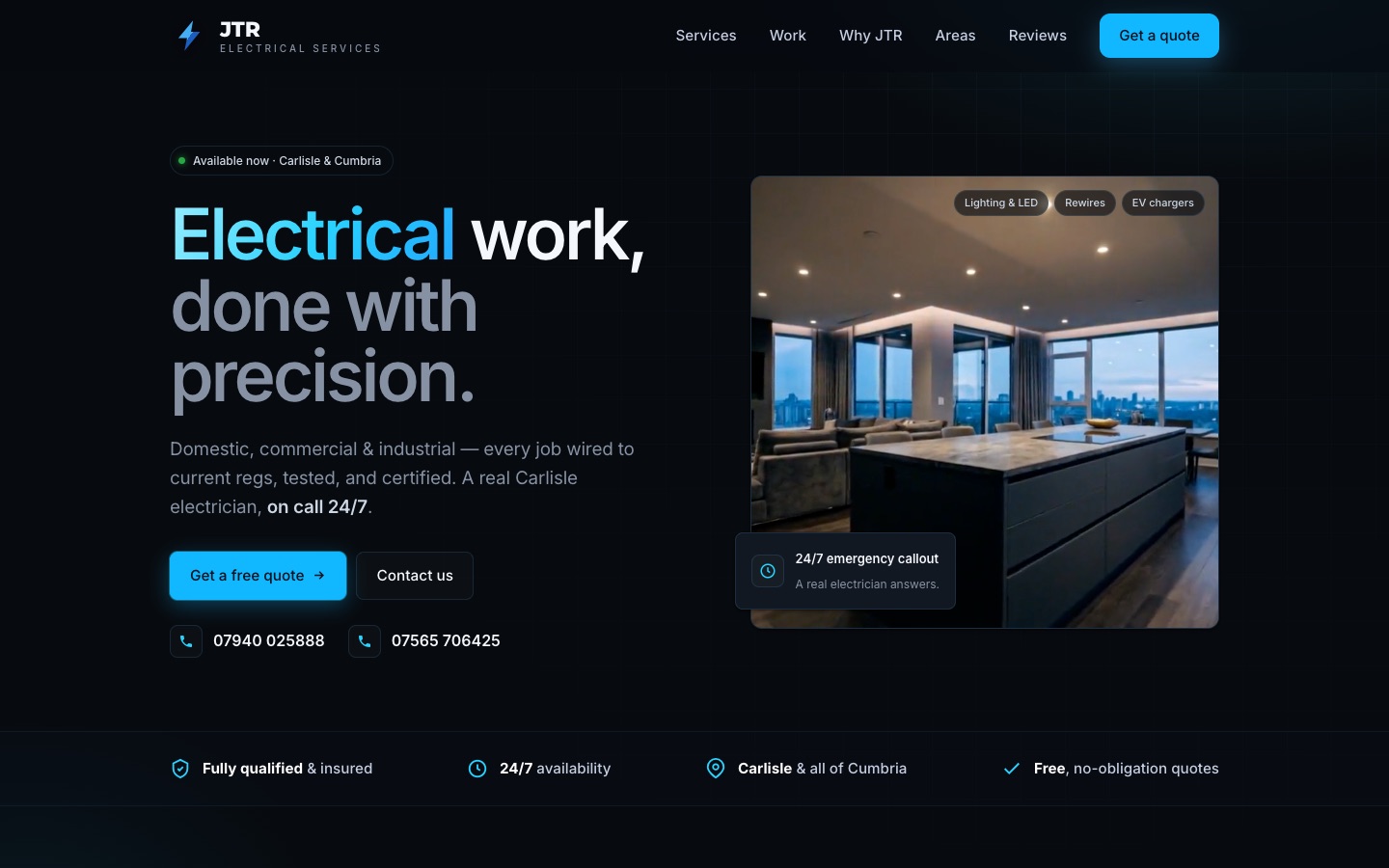 JTR Electrical — emergency electrician in Nairobi, desktop view